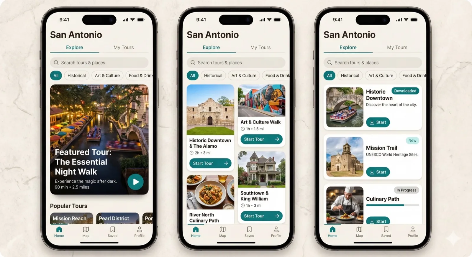San Antonio audio tour app home screen on iPhone